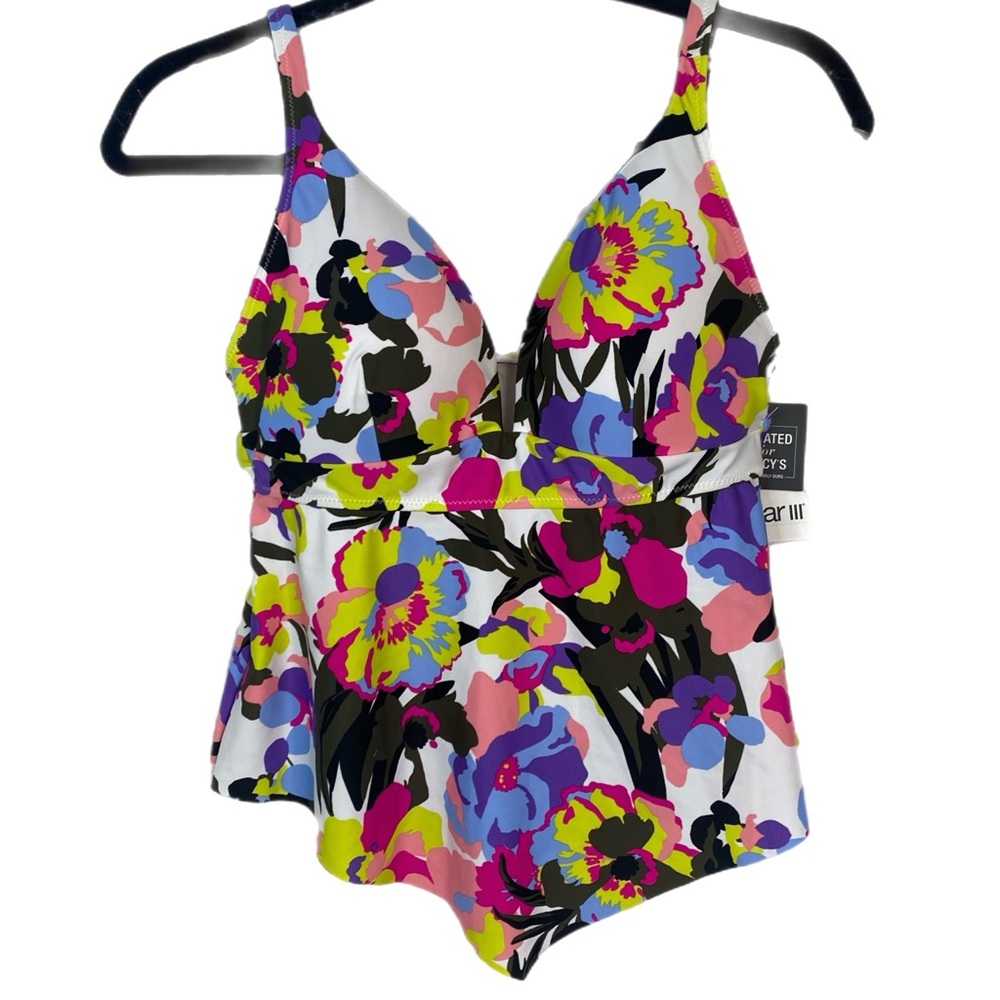 Bar III Women’s Multi Colored Paradise Garden Tankini Size S padded Cups NWT